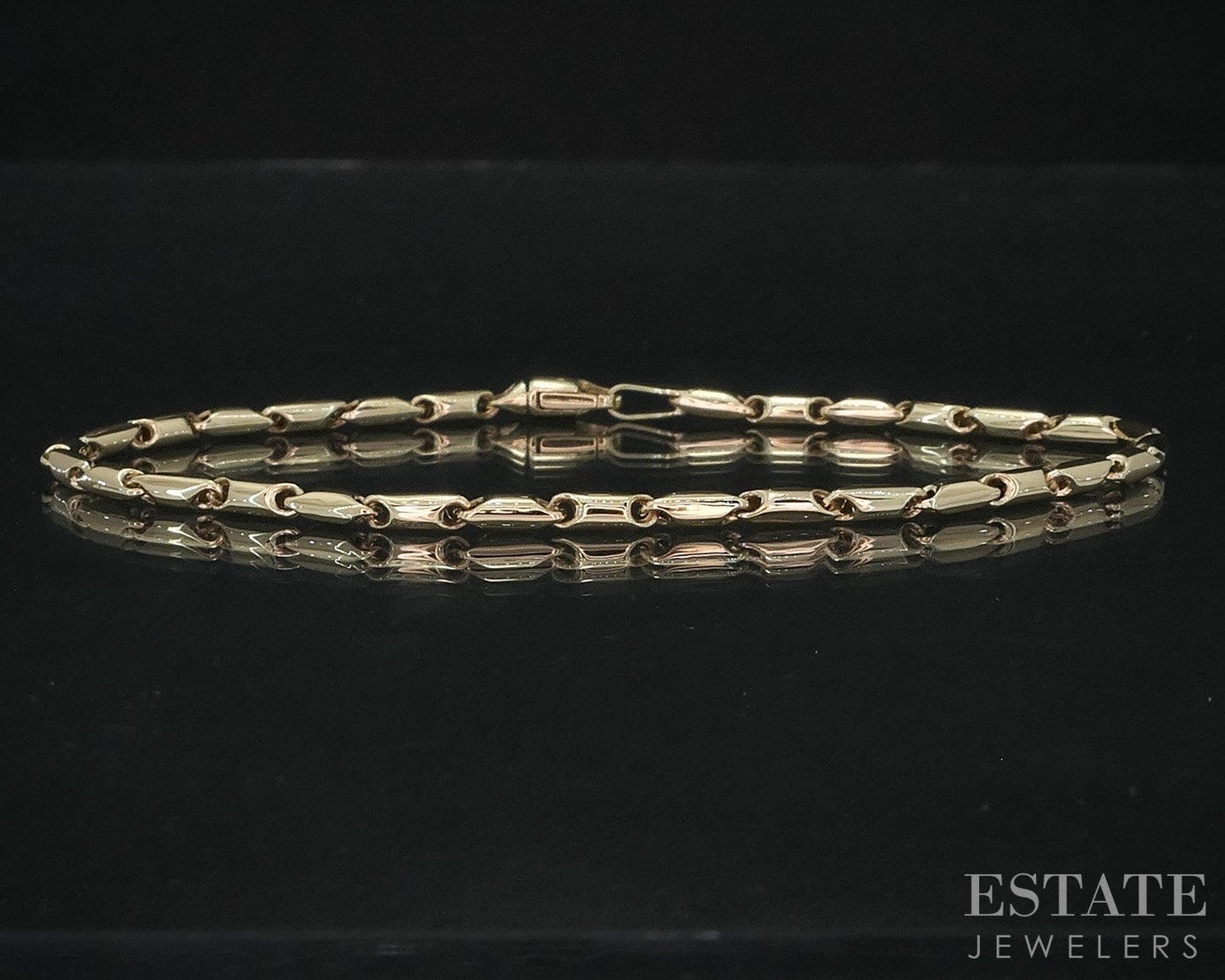 10k Yellow Gold Barrel Fancy Chain Link Ladies Bracelet 2.2g 7.5"L i18777