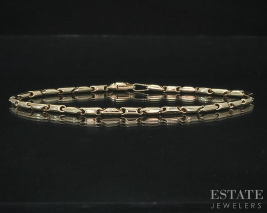 10k Yellow Gold Barrel Fancy Chain Link Ladies Bracelet 2.2g 7.5"L i18777