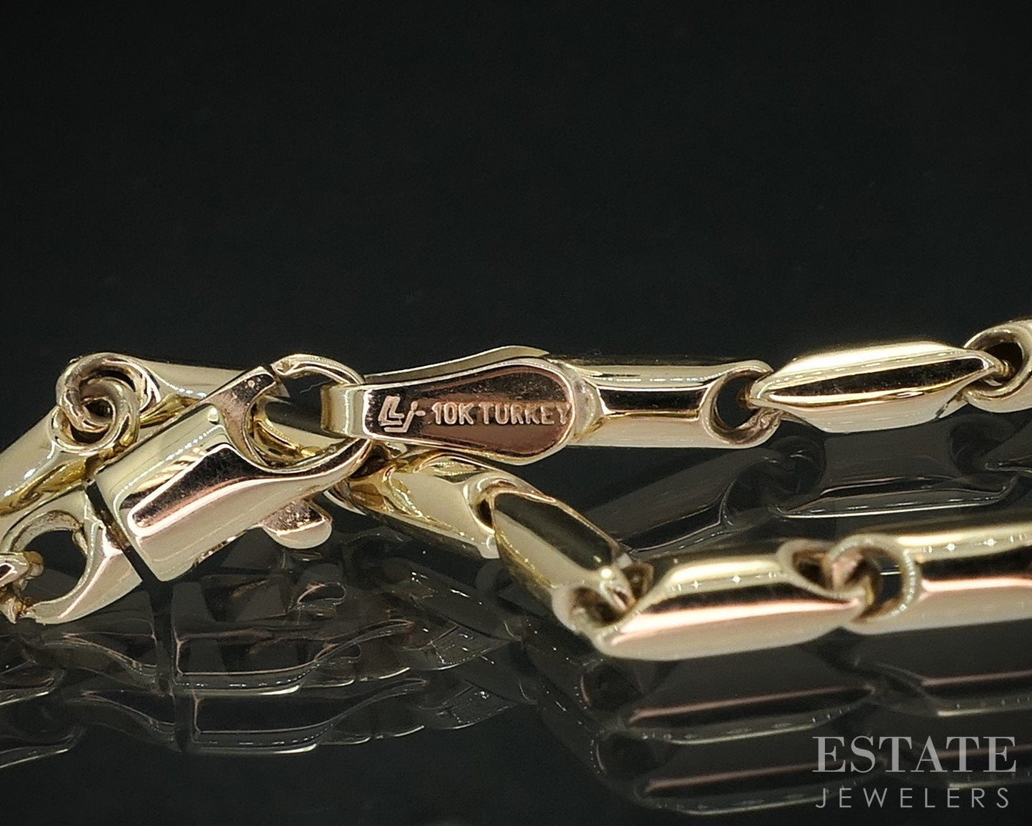 10k Yellow Gold Barrel Fancy Chain Link Ladies Bracelet 2.2g 7.5"L i18777