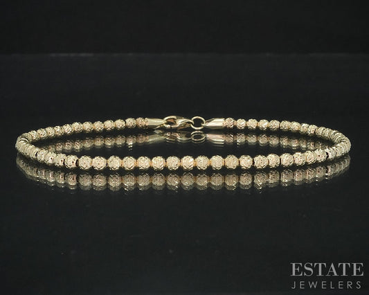 10k Yellow Gold D/C Beaded Chain Link Ladies Bracelet 3.8g 7.5"L i18780