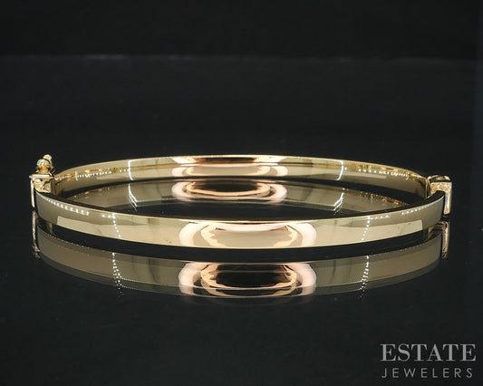 10k Yellow Gold Smooth Hinged Ladies Bangle Bracelet 4.8g i18793