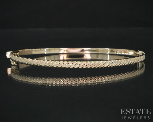 10k Yellow Gold Twisted Hinged Ladies Bangle Bracelet 2.9g i18775