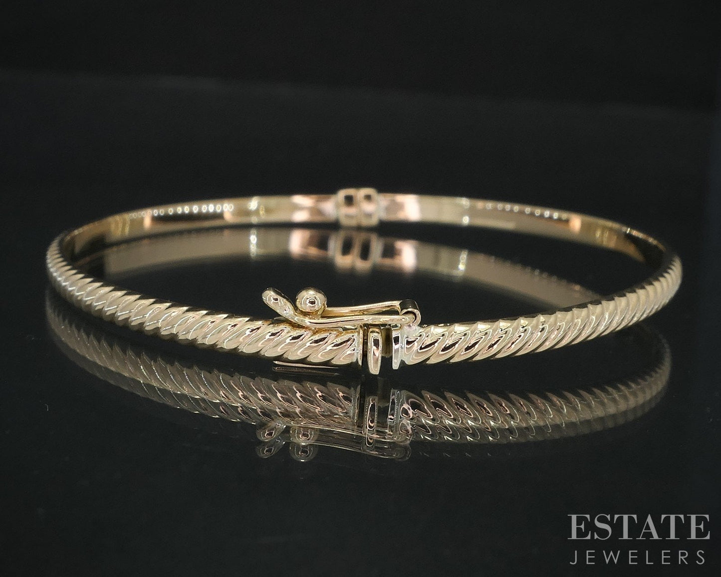 10k Yellow Gold Twisted Hinged Ladies Bangle Bracelet 2.9g i18775
