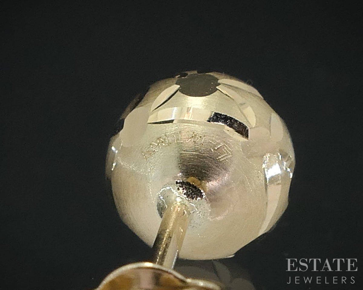 14k Yellow Gold 6mm Diamond Cut Ball Stud Ladies Earrings 0.6g p78606