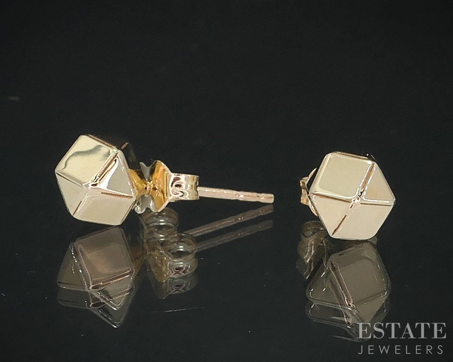 10k Yellow Gold 7mm Geometric Ball Stud Ladies Earrings 1.0g i18763