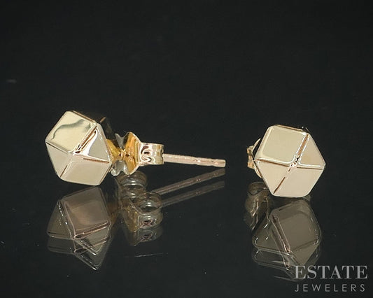 10k Yellow Gold 7mm Geometric Ball Stud Ladies Earrings 1.0g i18763