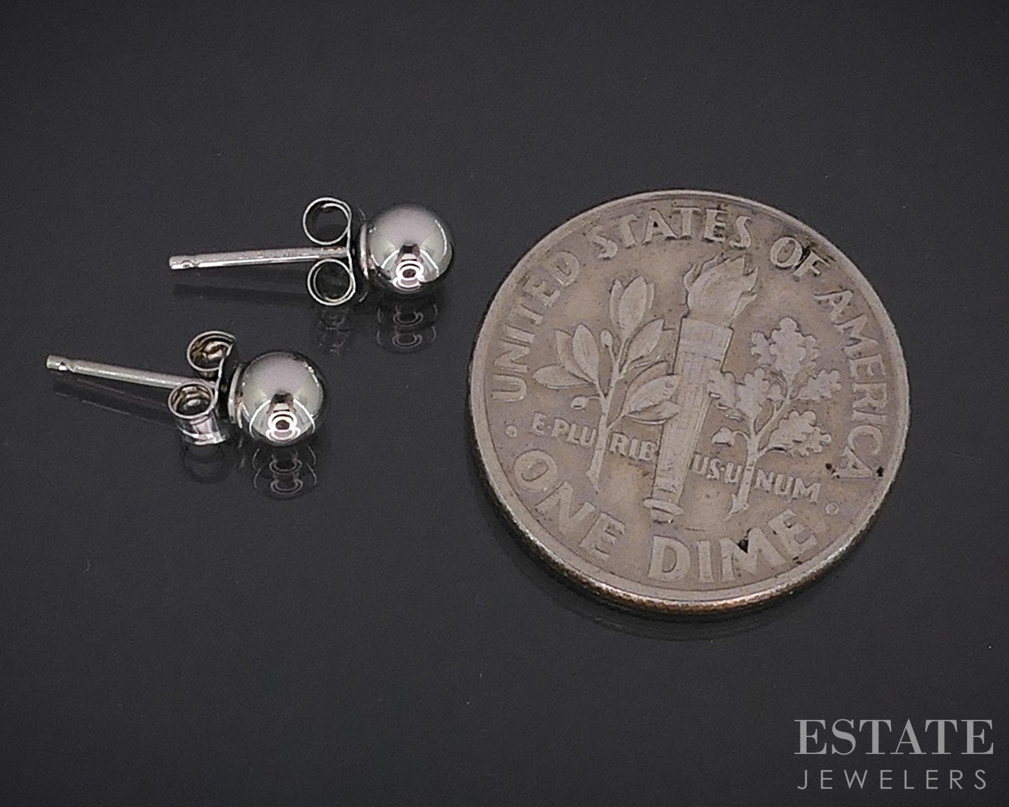 14k White Gold 4mm Smooth Ball Stud Ladies Earrings 0.2g i18765
