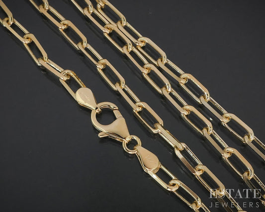 14k Yellow Gold 3.5mm Paperclip Chain Link Ladies Necklace 9.1g 15.5"L i18756