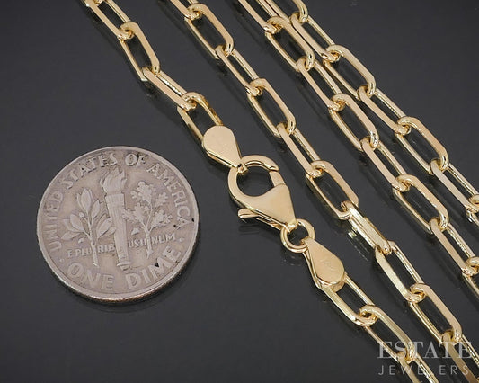 14k Yellow Gold 3.5mm Paperclip Chain Link Ladies Necklace 9.1g 15.5"L i18756