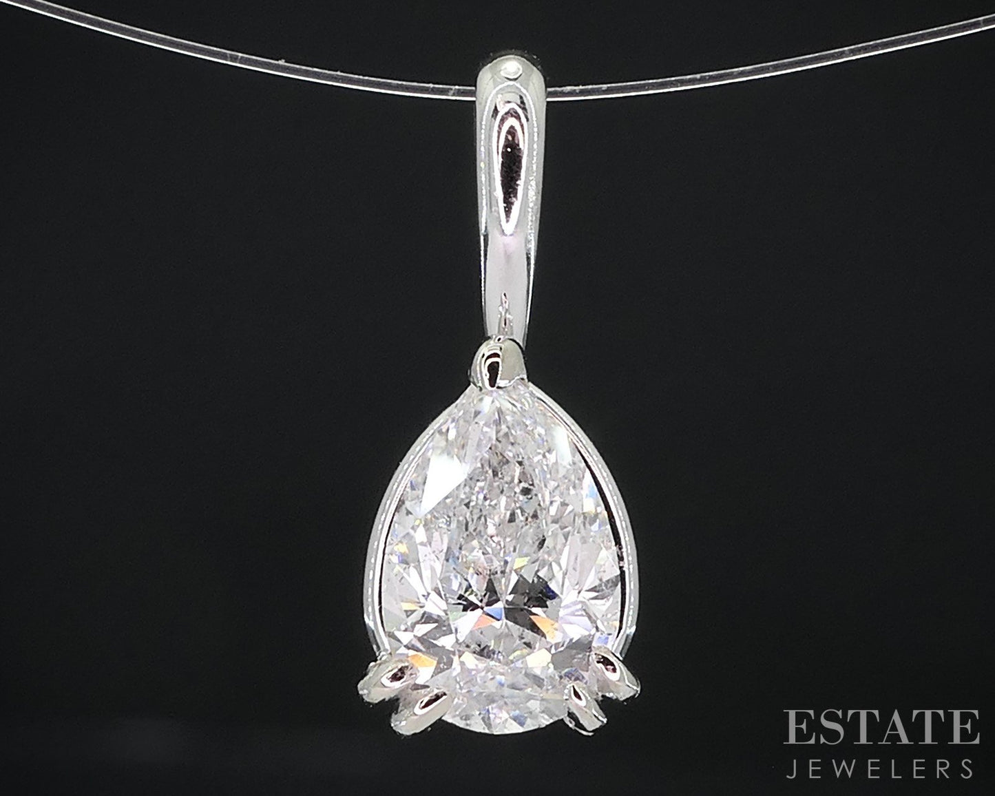 14k White Gold Pear Natural .77ct Diamond Solitaire Ladies Pendant i18979