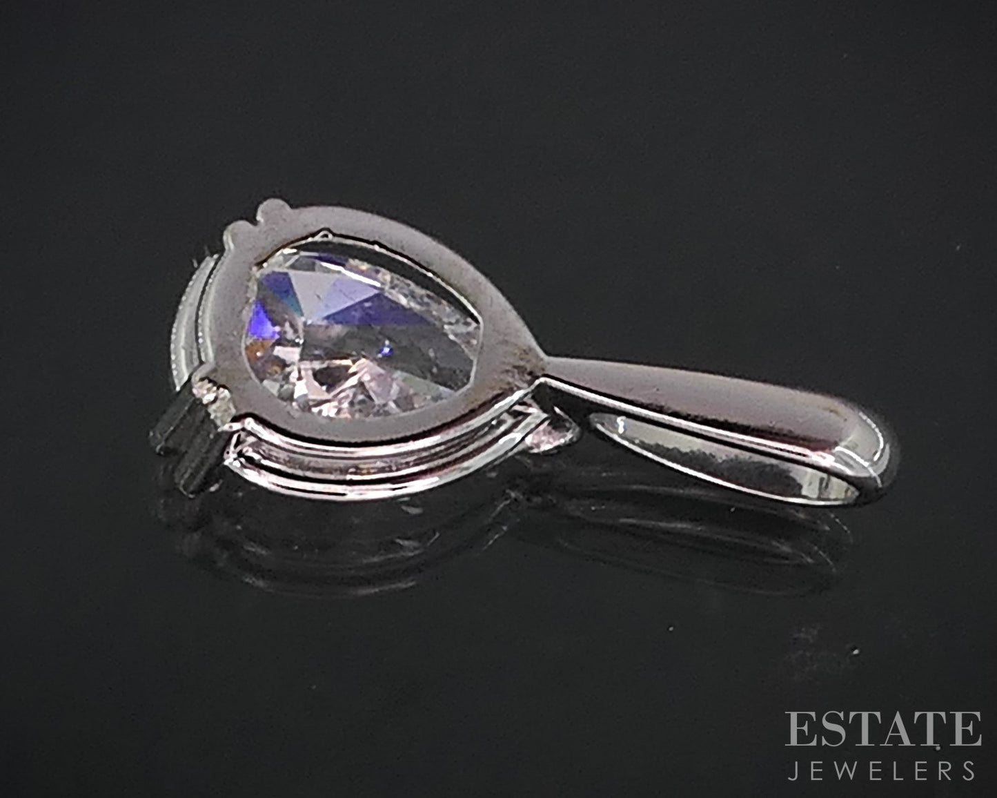 14k White Gold Pear Natural .77ct Diamond Solitaire Ladies Pendant i18979