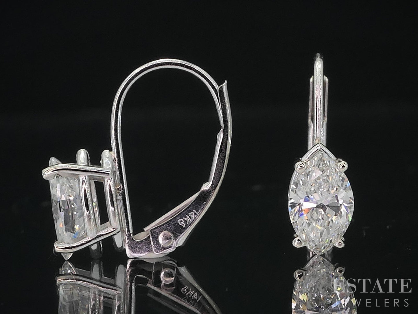 14k White Gold Marquise Natural 1.07ctw Diamond Leverback Earrings 1.3g i18986
