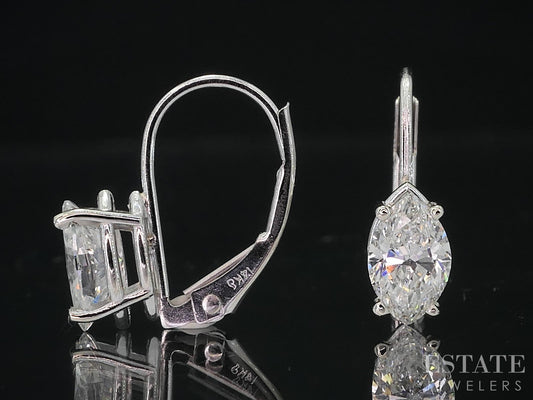 14k White Gold Marquise Natural 1.07ctw Diamond Leverback Earrings 1.3g i18986