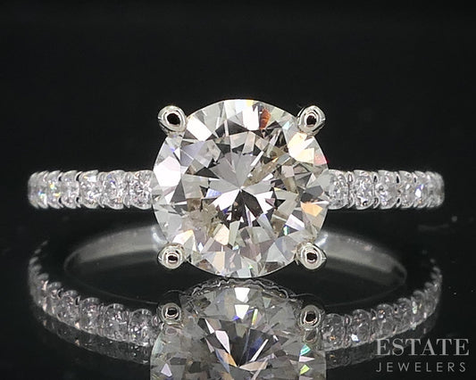 14k White Gold Round Natural 1.16ct Diamond Halo Engagement Ring 2.1g i18981