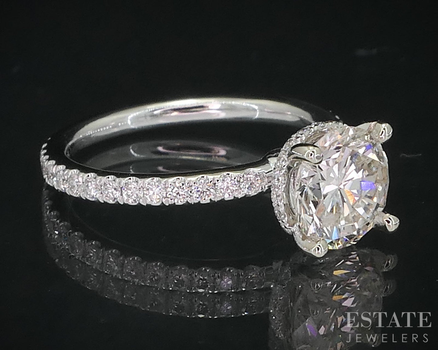 14k White Gold Round Natural 1.16ct Diamond Halo Engagement Ring 2.1g i18981