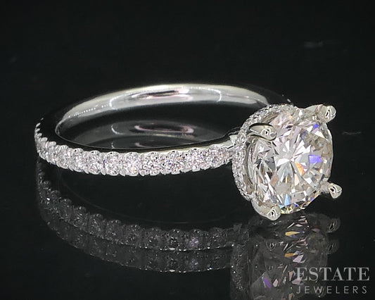 14k White Gold Round Natural 1.16ct Diamond Halo Engagement Ring 2.1g i18981