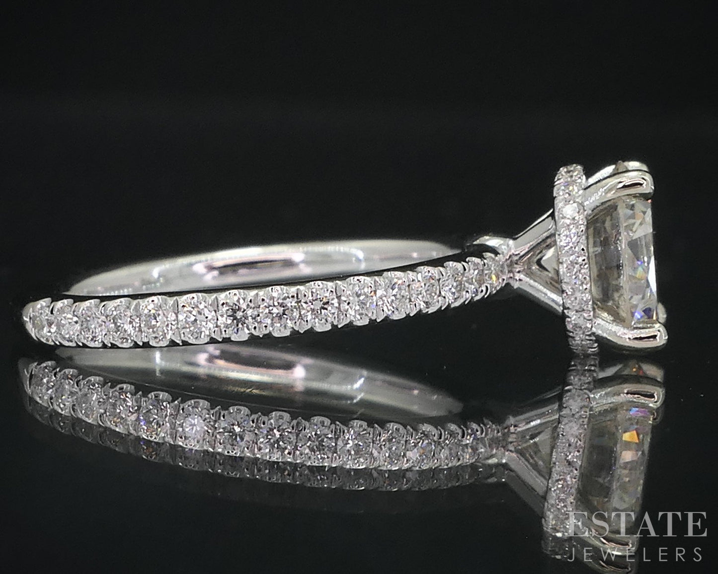 14k White Gold Round Natural 1.16ct Diamond Halo Engagement Ring 2.1g i18981