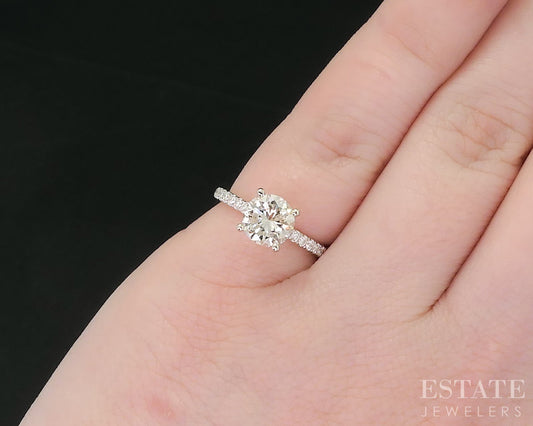 14k White Gold Round Natural 1.16ct Diamond Halo Engagement Ring 2.1g i18981