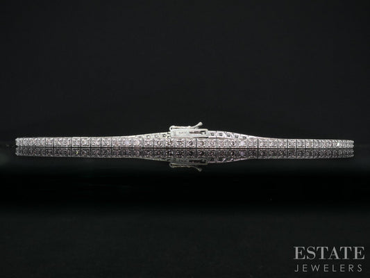 14k White Gold Round Natural .66ctw Diamond Tennis Bracelet 6.2g 7.25"L i18988