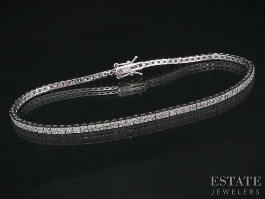 14k White Gold Round Natural .66ctw Diamond Tennis Bracelet 6.2g 7.25"L i18988