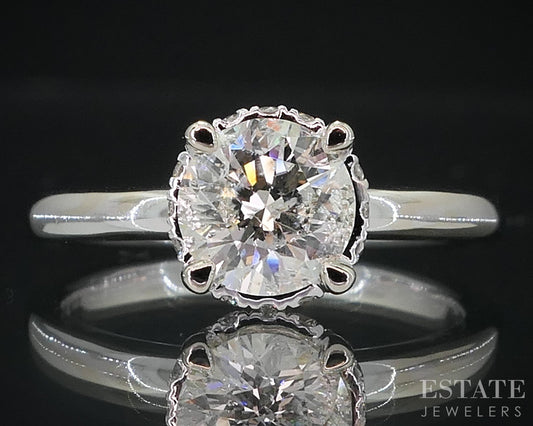 14k White Gold Round Natural 1.04ct Diamond Halo Engagement Ring 3.2g i18980