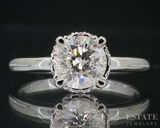 14k White Gold Round Natural 1.04ct Diamond Halo Engagement Ring 3.2g i18980