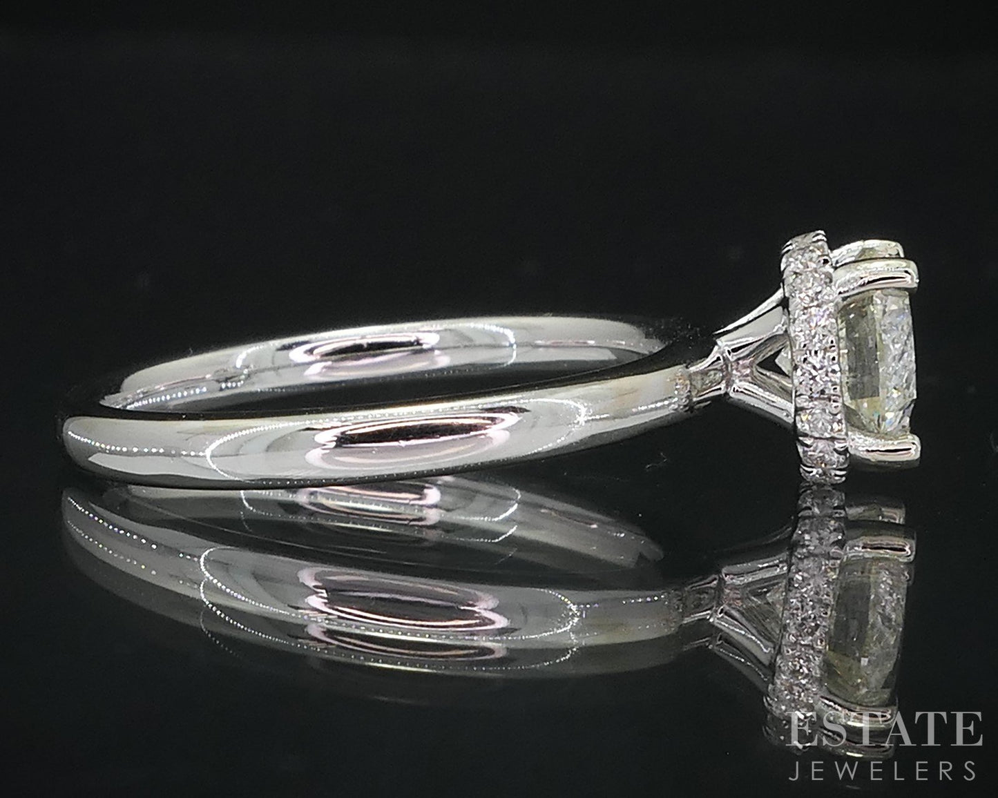 14k White Gold Round Natural 1.04ct Diamond Halo Engagement Ring 3.2g i18980