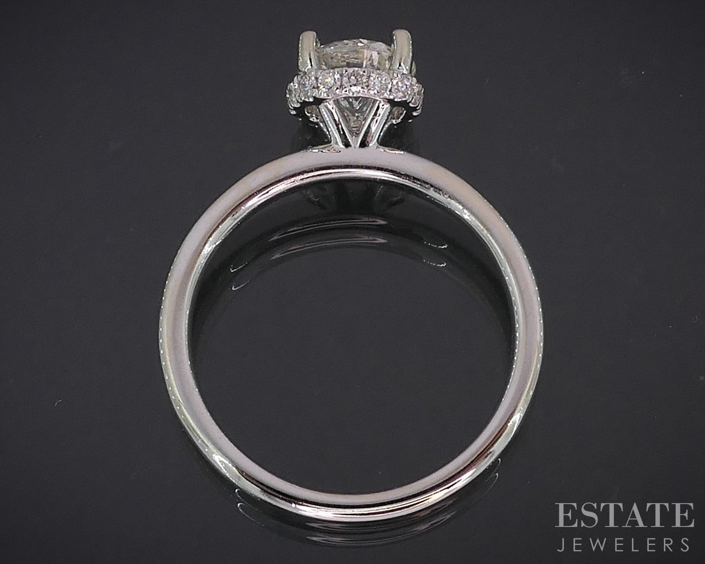 14k White Gold Round Natural 1.04ct Diamond Halo Engagement Ring 3.2g i18980