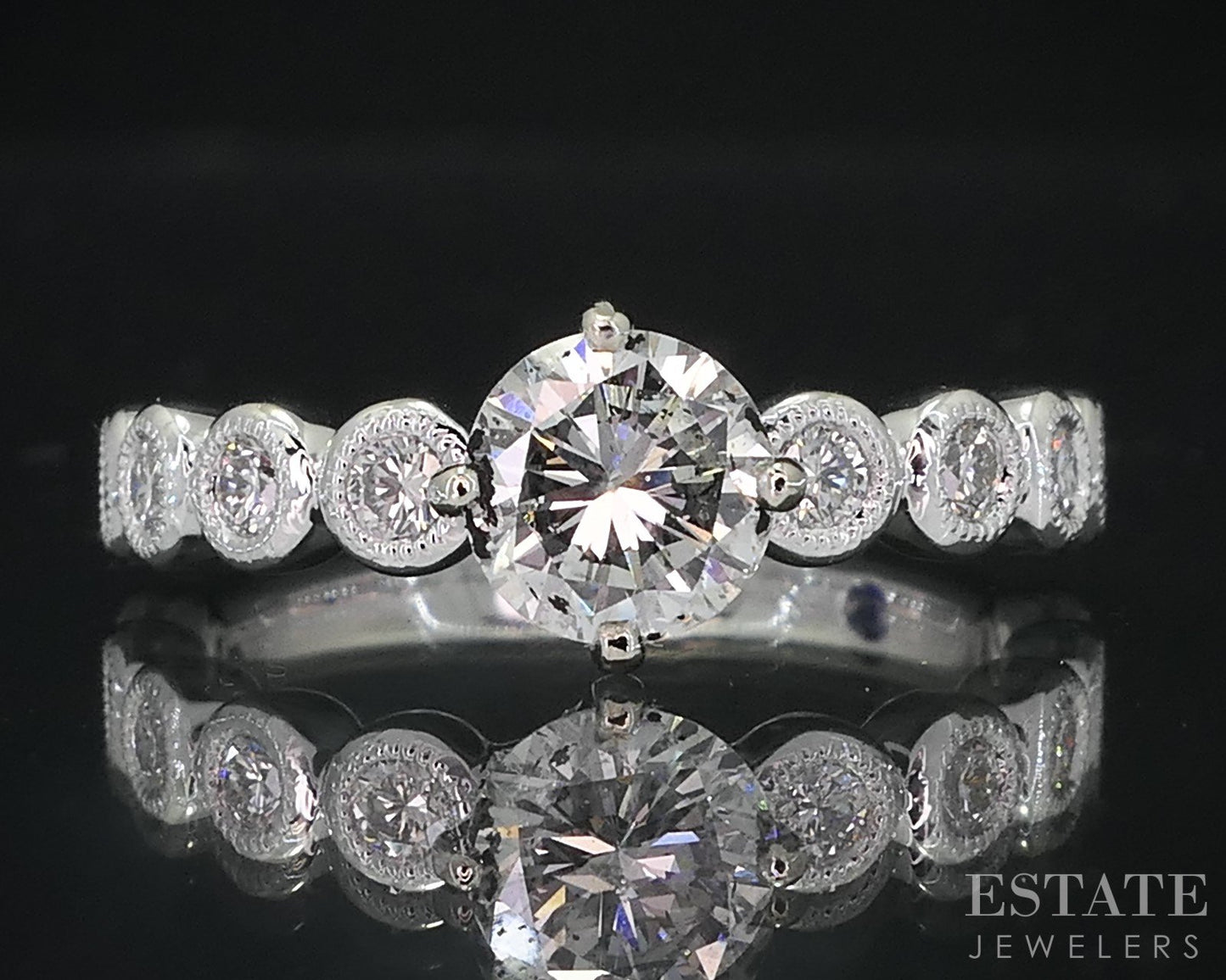 18k White Gold Round Natural 1.10ctw Diamond Engagement Ring 4.2g i18985