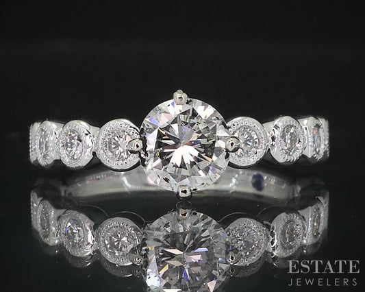 18k White Gold Round Natural 1.10ctw Diamond Engagement Ring 4.2g i18985