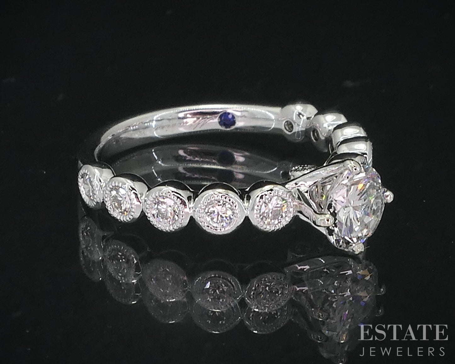 18k White Gold Round Natural 1.10ctw Diamond Engagement Ring 4.2g i18985