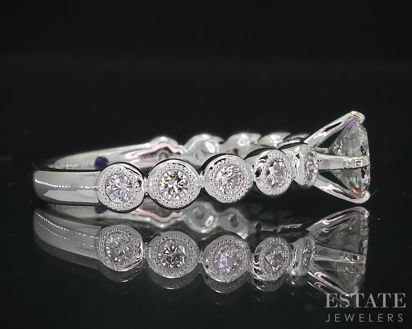 18k White Gold Round Natural 1.10ctw Diamond Engagement Ring 4.2g i18985