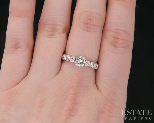 18k White Gold Round Natural 1.10ctw Diamond Engagement Ring 4.2g i18985