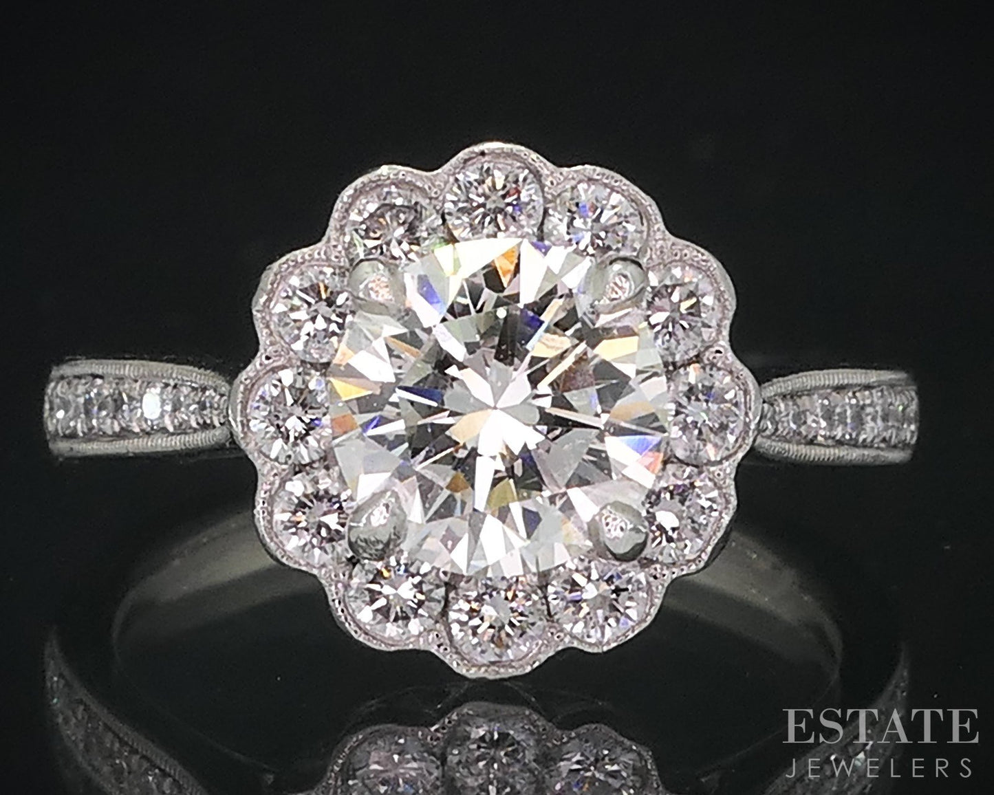 Platinum Round Natural 1.65ctw Diamond Halo Engagement Ring 6.7g i18983