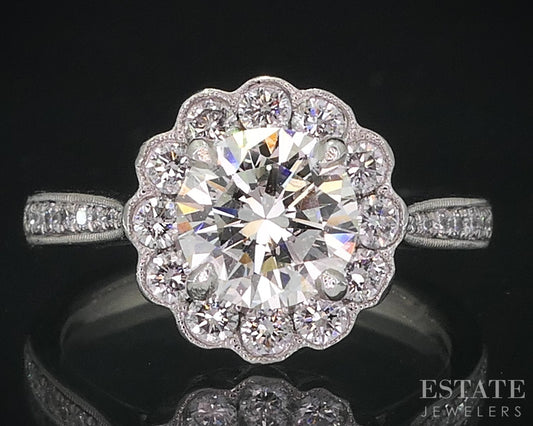 Platinum Round Natural 1.65ctw Diamond Halo Engagement Ring 6.7g i18983