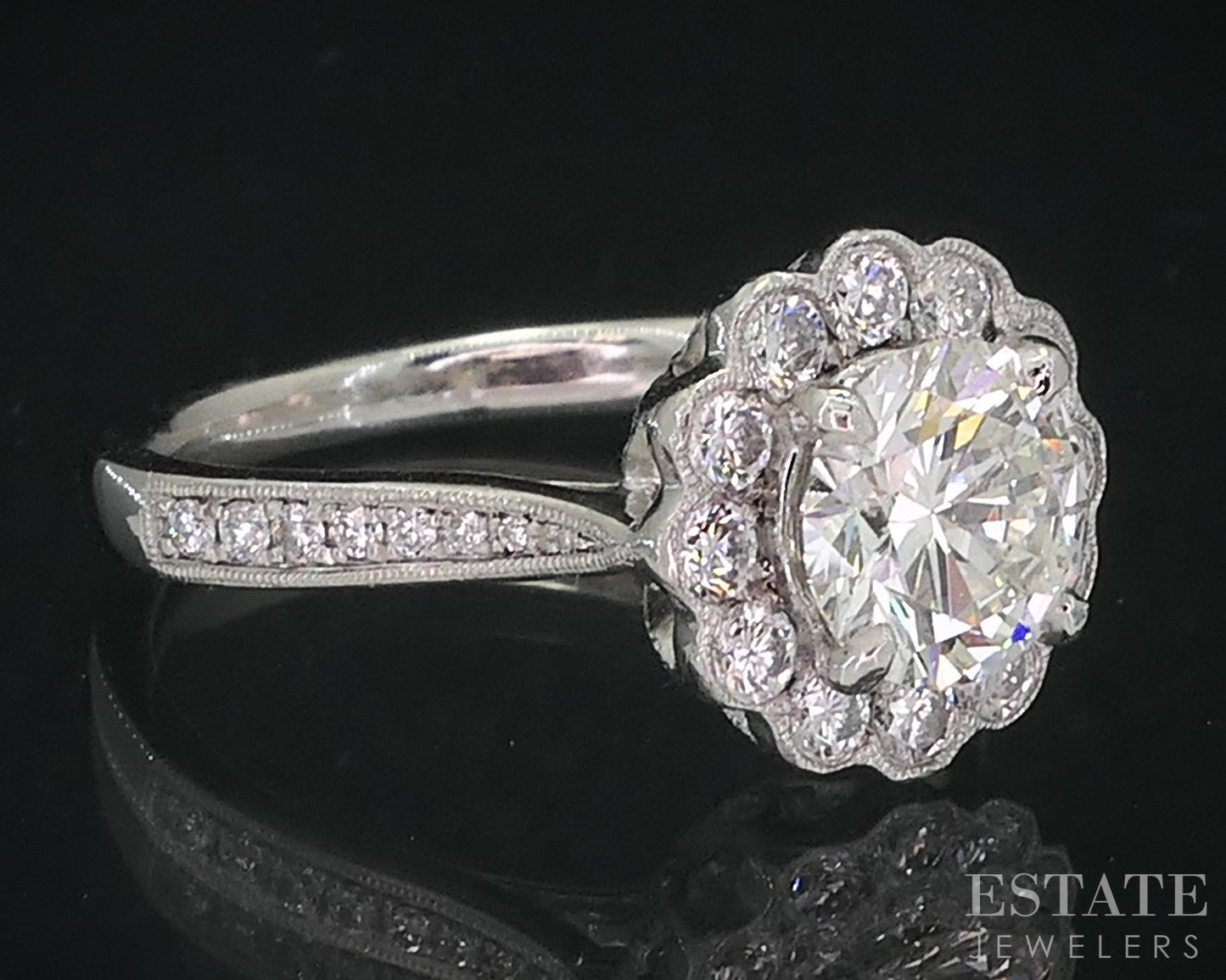 Platinum Round Natural 1.65ctw Diamond Halo Engagement Ring 6.7g i18983