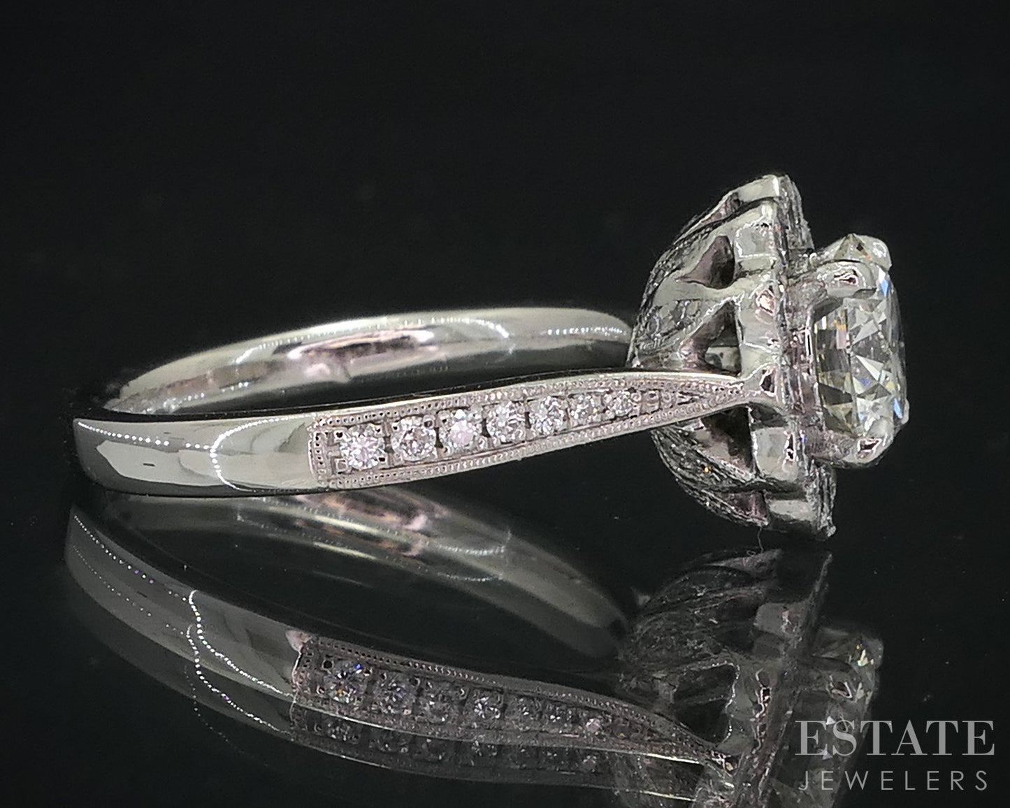 Platinum Round Natural 1.65ctw Diamond Halo Engagement Ring 6.7g i18983