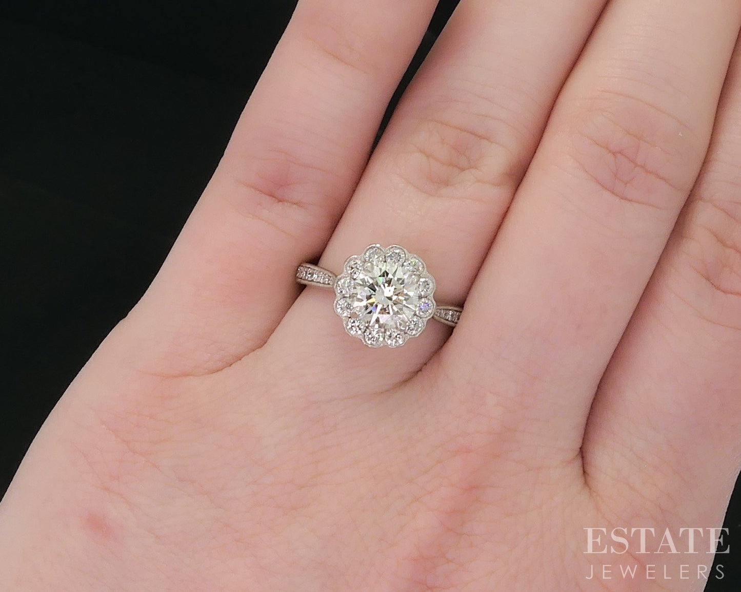 Platinum Round Natural 1.65ctw Diamond Halo Engagement Ring 6.7g i18983