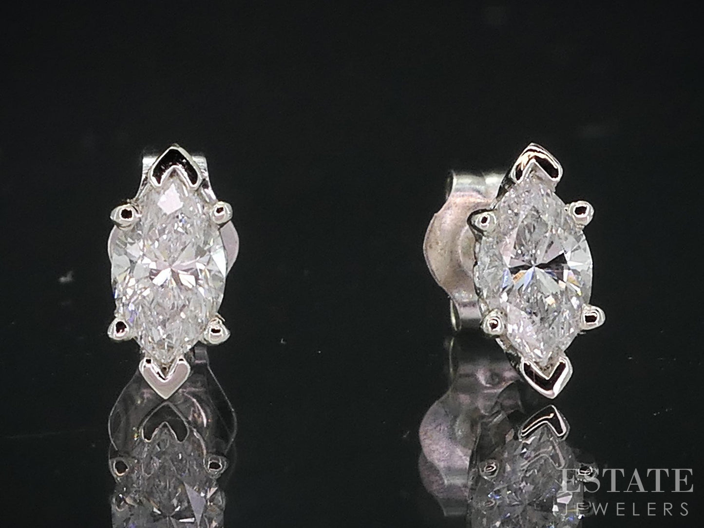 14k White Gold Marquise Natural .52ctw Diamond Stud Earrings i18987