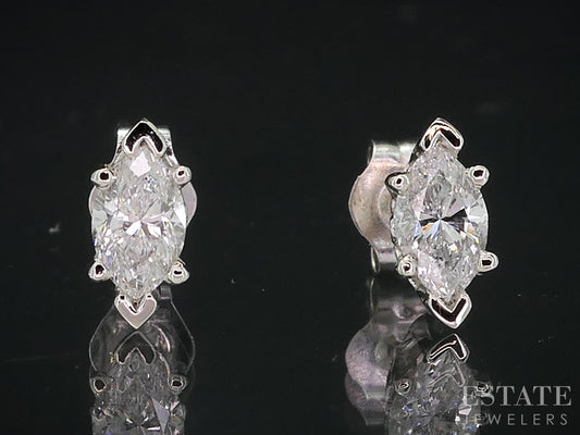 14k White Gold Marquise Natural .52ctw Diamond Stud Earrings i18987