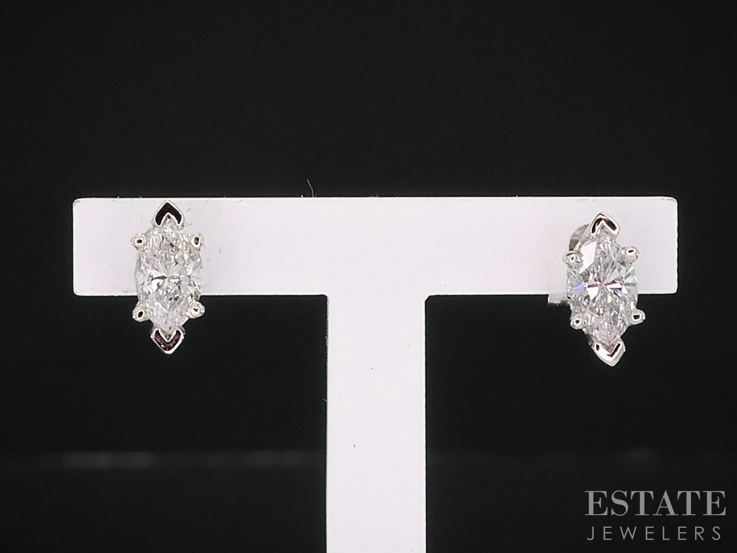 14k White Gold Marquise Natural .52ctw Diamond Stud Earrings i18987