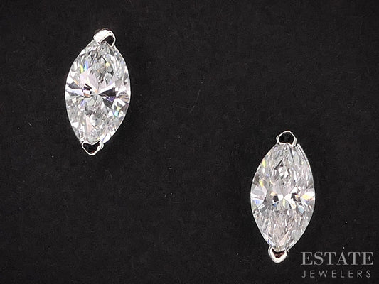 14k White Gold Marquise Natural .58ctw Diamond Stud Earrings i18989