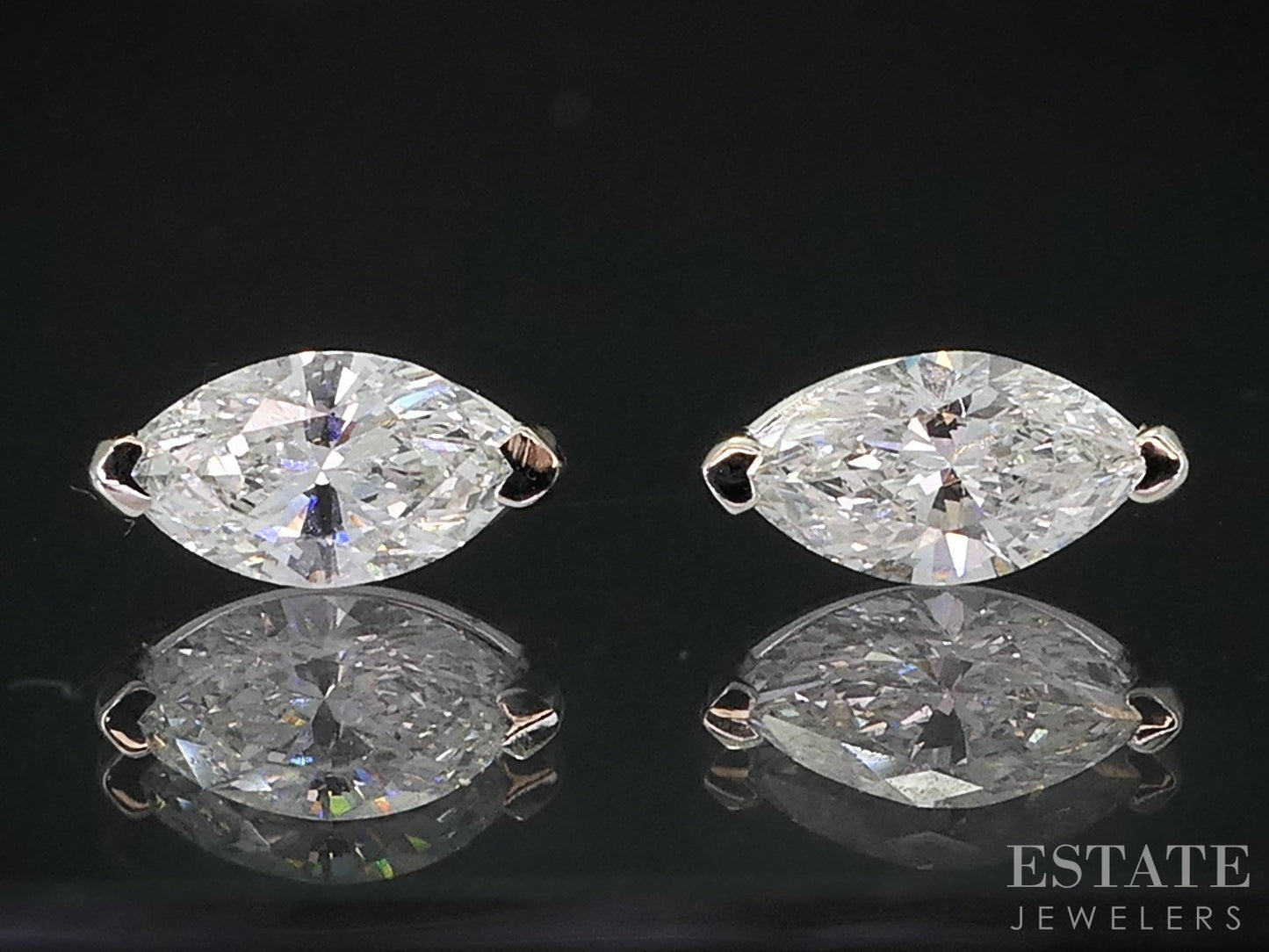 14k White Gold Marquise Natural .58ctw Diamond Stud Earrings i18989