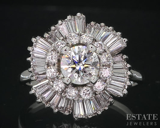 14k White Gold Round Natural 1.76ctw Diamond Ballerina Engagement Ring 7g i18990