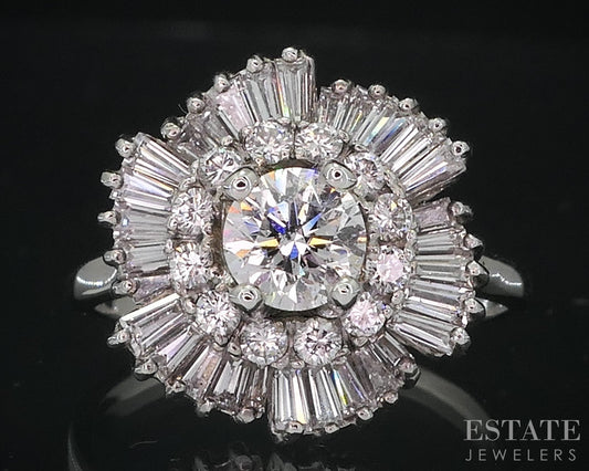 14k White Gold Round Natural 1.76ctw Diamond Ballerina Engagement Ring 7g i18990