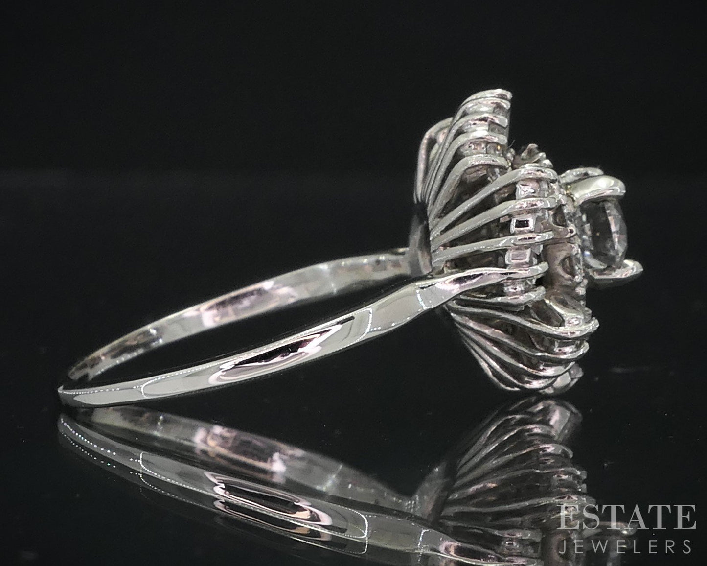 14k White Gold Round Natural 1.76ctw Diamond Ballerina Engagement Ring 7g i18990
