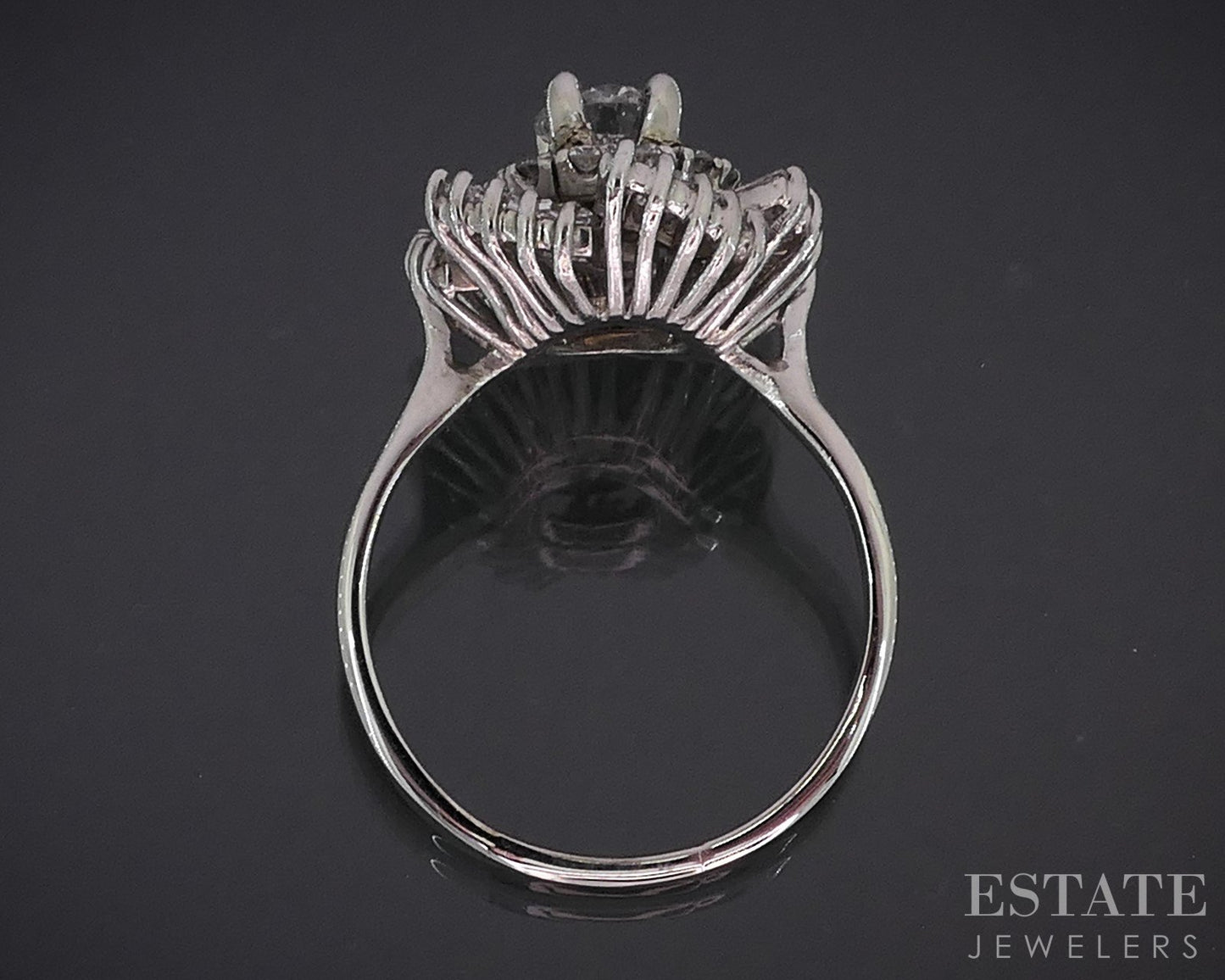 14k White Gold Round Natural 1.76ctw Diamond Ballerina Engagement Ring 7g i18990