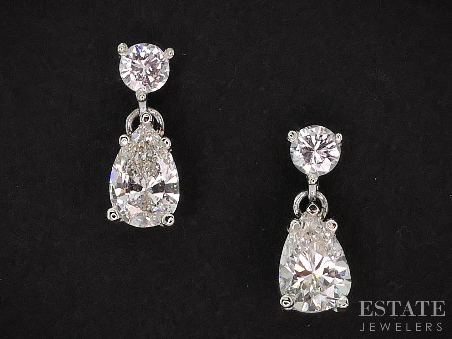 14k White Gold Pear Round Natural .96ctw Diamond Dangle Earrings 1.1g i18996