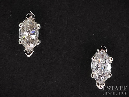 14k White Gold Marquise Natural .37ctw Diamond Stud Earrings i18995