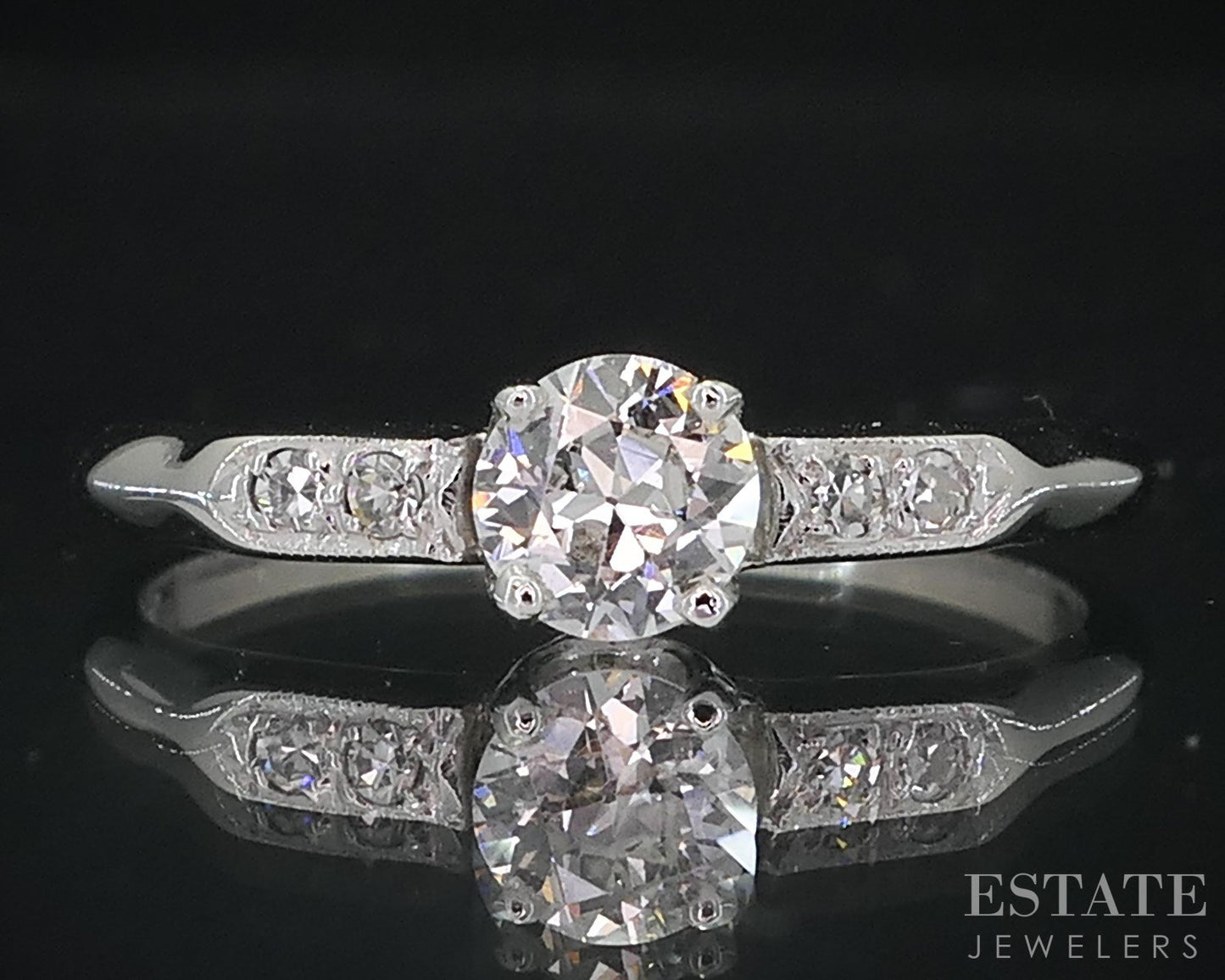 Antique 14k White Gold European Natural .30ctw Diamond Engagement Ring i18994